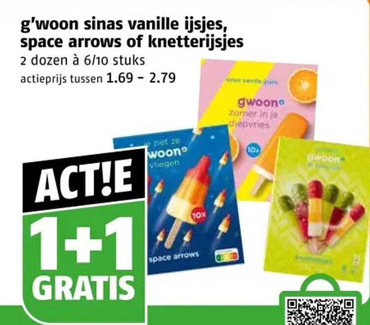 g'woon sinas vanille ijsjes, space arrows of knetterijsjes 1+1 gratis