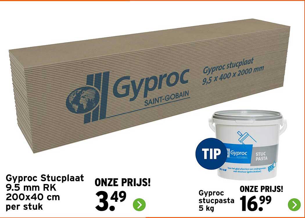 Gyproc Stucplaat 9.5 mm RK 200x40 cm per stuk