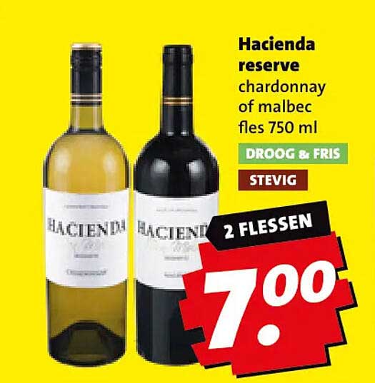 Hacienda reserve chardonnay of malbec fles 750 ml 2 flessen