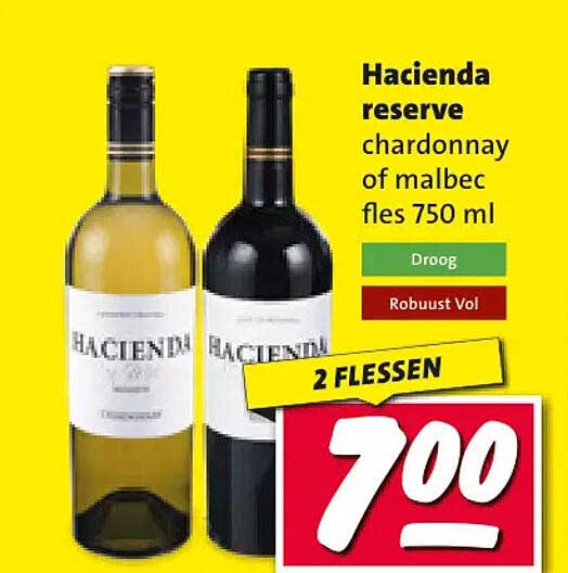 Hacienda reserve chardonnay of malbec fles 750 ml 2 flessen