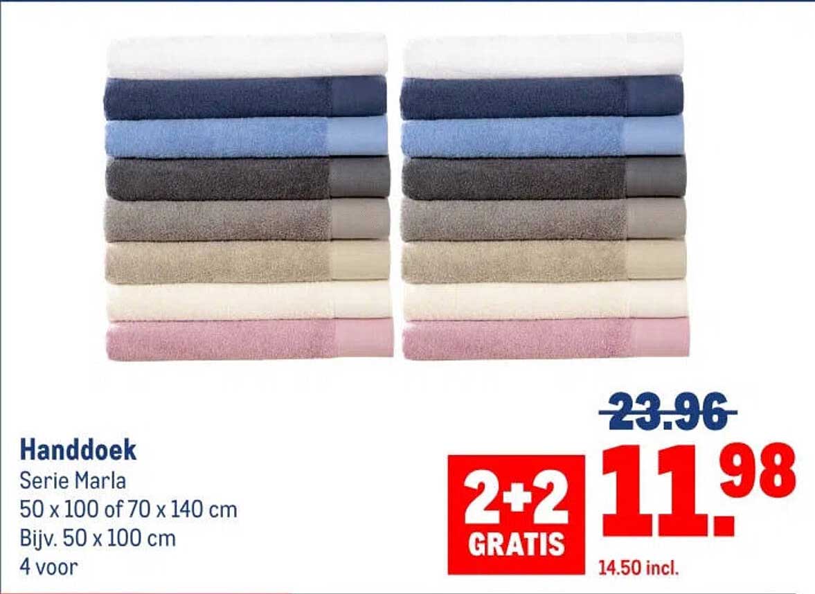 Handdoek Serie Marla 50 x 100 of 70 x 140 cm Bijv. 50 x 100 cm 4 voor 2+2 GRATIS