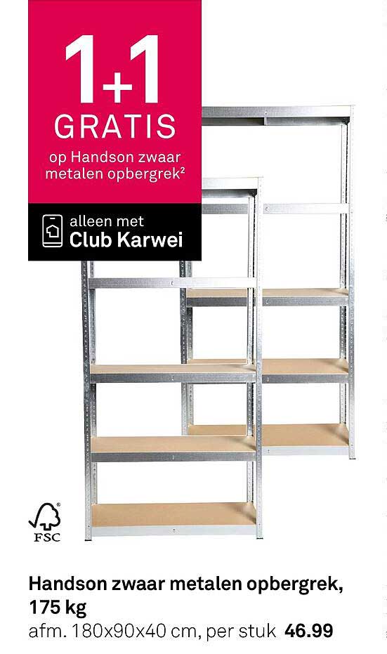 Handson zwaar metalen opbergrek, 175 kg 1+1 GRATIS