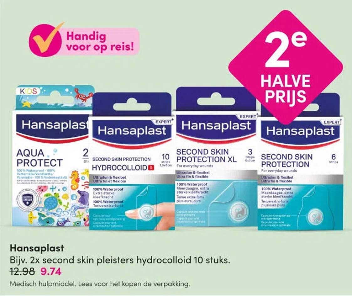 Hansaplast Bijv. 2x second skin pleisters hydrocolloid 10 stuks 2e halve prijs