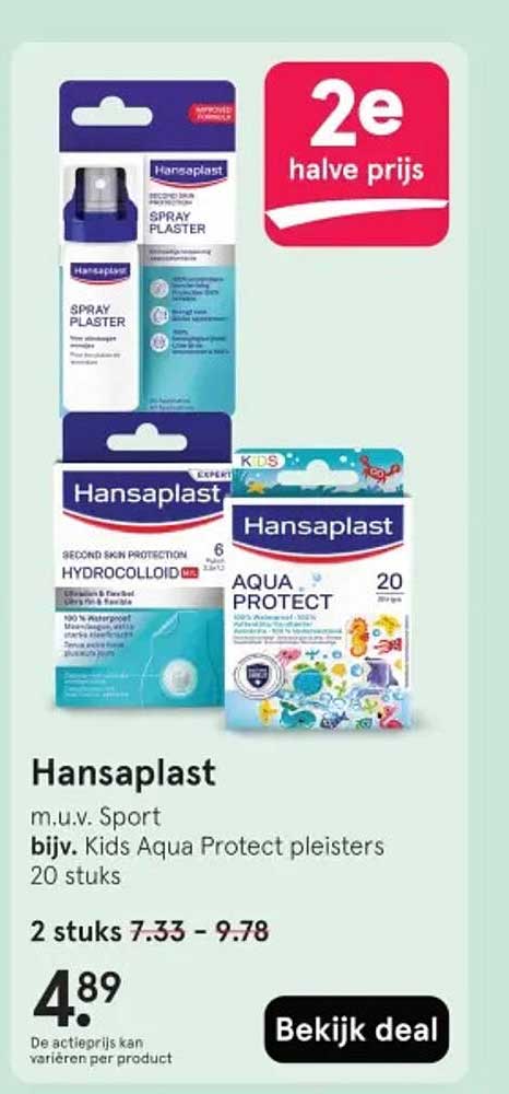 Hansaplast m.u.v. Sport bijv. Kids Aqua Protect pleisters 20 stuks 2e halve prijs
