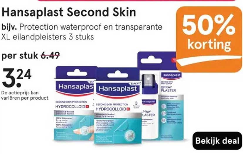 Hansaplast Second Skin biv. Protection waterproof en transparante XL eilandpleisters 3 stuks 50% korting
