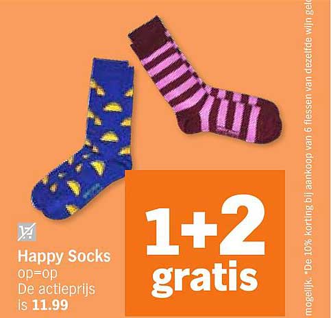 Happy Socks op=op De actieprijs is 11.99 1+2 gratis