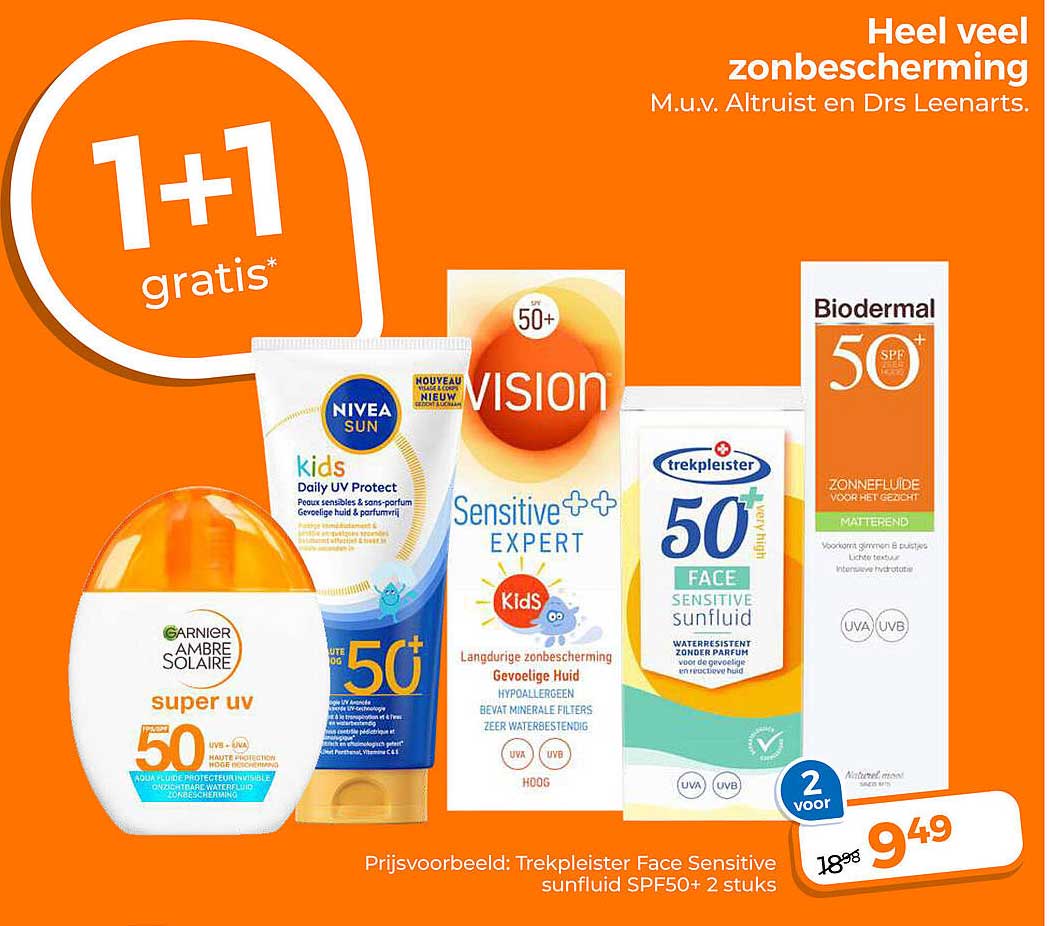 Heel veel zonbescherming 1+1 gratis