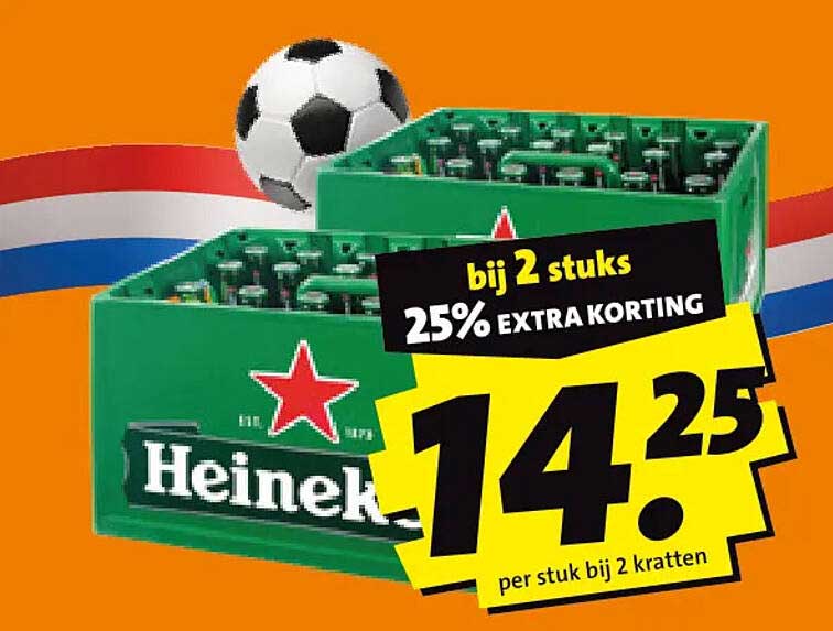 Heineken bij 2 stuks 25% extra korting