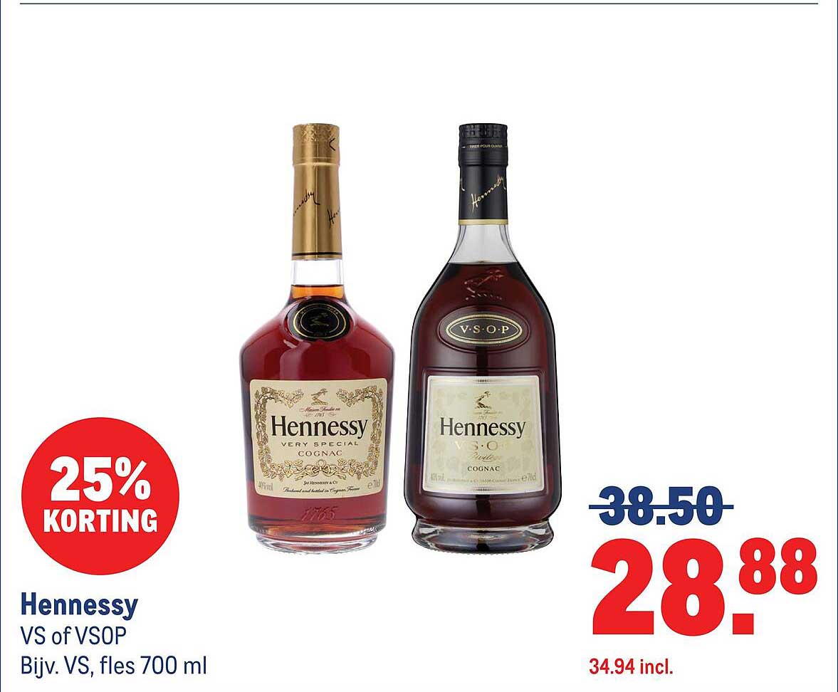 Hennessy VS of VSOP Bijv. VS, fles 700 ml