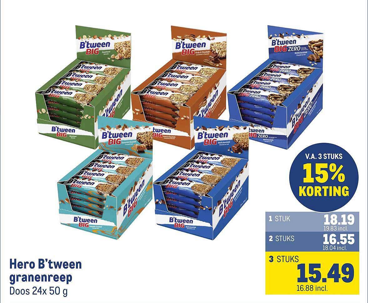 Hero B'tween granenreep Doos 24x 50 g 15% korting