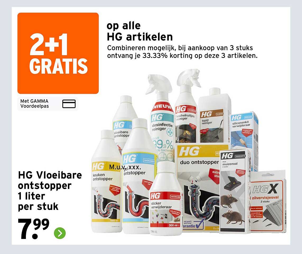 HG Vloeibare ontstopper 1 liter per stuk 2+1 GRATIS