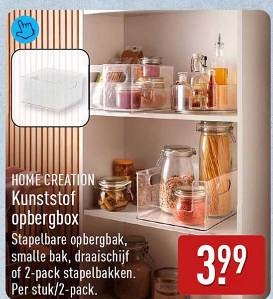 HOME CREATION Kunststof opbergbox Stapelbare opbergbak, smalle bak, draaischijf of 2-pack stapelbakken. Per stuk/2-pack.