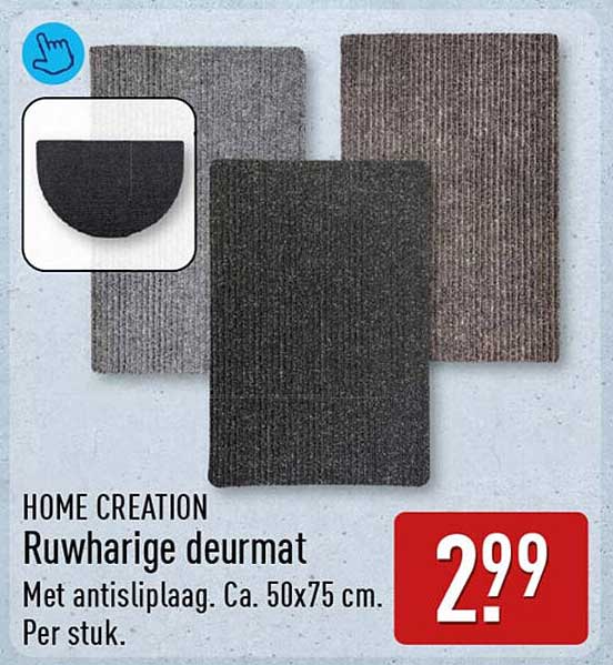 HOME CREATION Ruwharige deurmat Met antisliplaag. Ca. 50x75 cm. Per stuk.