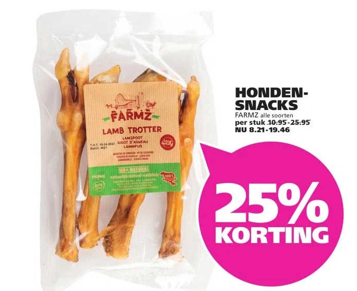 HONDEN-SNACKS FARMZ alle soorten 25% KORTING