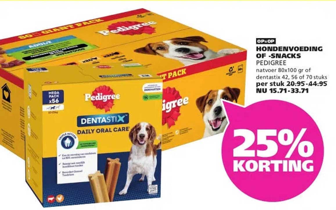 Hondenvoeding of -snacks Pedigree 25% korting