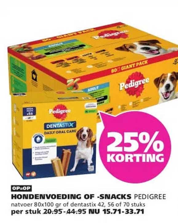 HONDENVOEDING OF -SNACKS PEDIGREE 25% KORTING