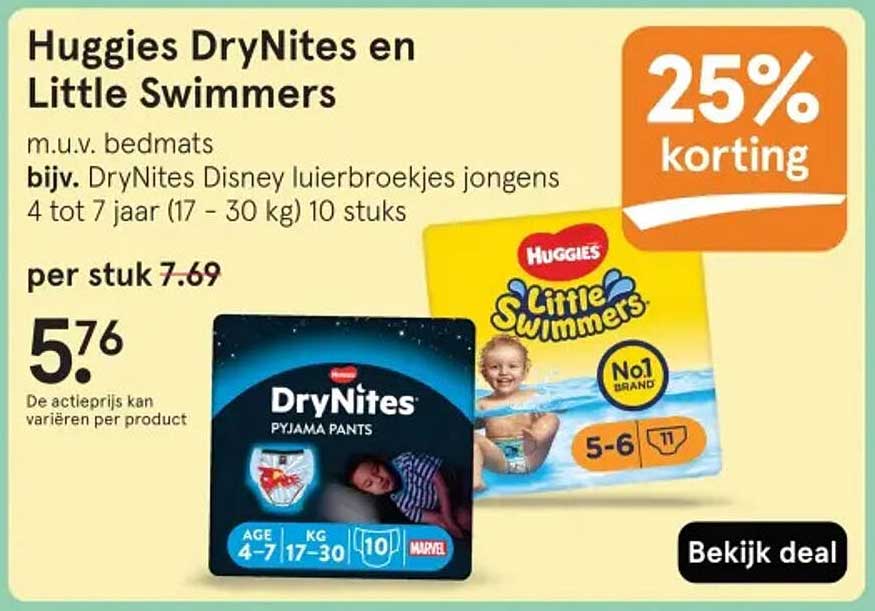 Huggies DryNites en Little Swimmers 25% korting