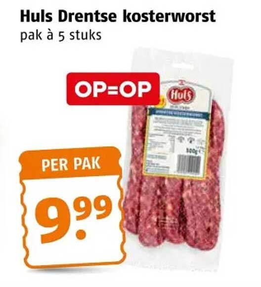 Huls Drentse kosterworst pak à 5 stuks OP=OP
