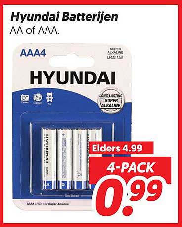 Hyundai Batterijen AA of AAA.