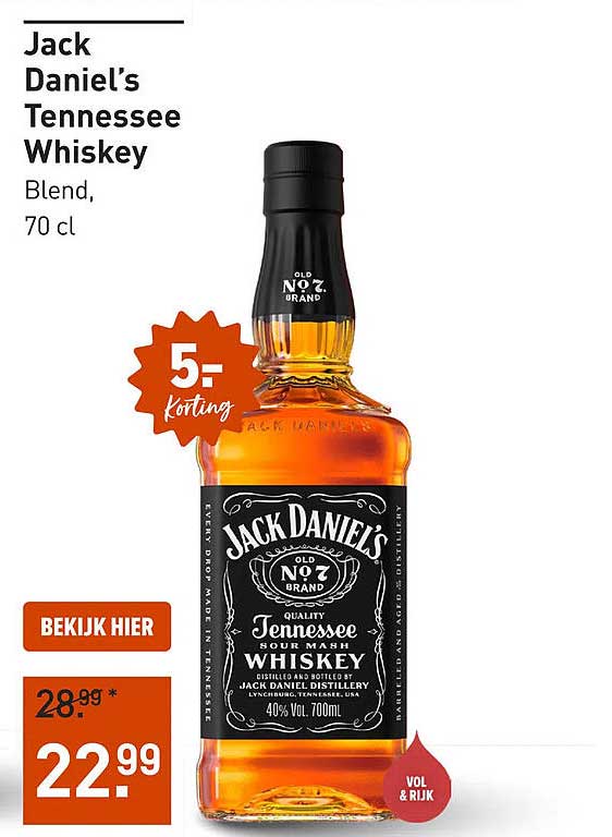 Jack Daniel’s Tennessee Whiskey Blend, 70 cl 5= korting