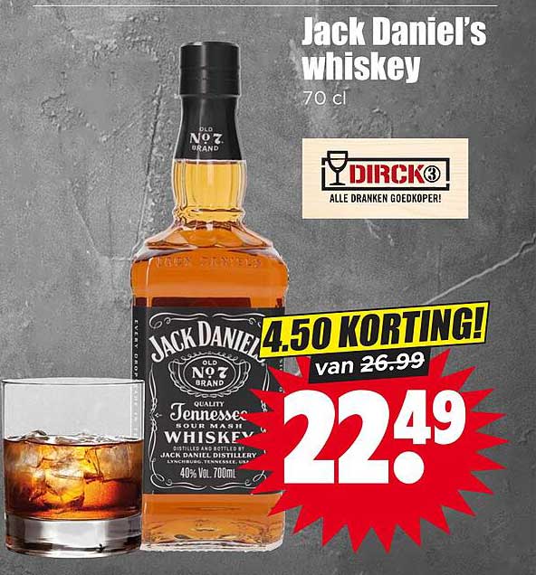 Jack Daniel's whiskey 70 cl 4,50 KORTING!