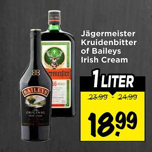 Jägermeister Kruidenbitter of Baileys Irish Cream 1 liter