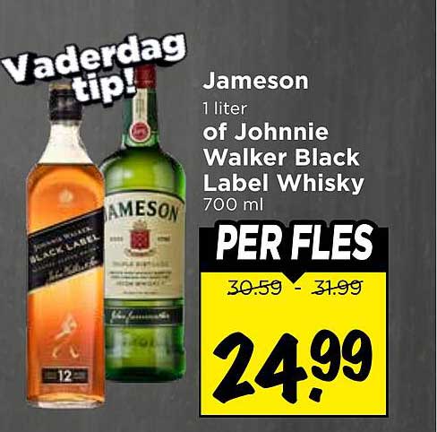 Jameson 1 liter of Johnnie Walker Black Label Whisky 700 ml PER FLES