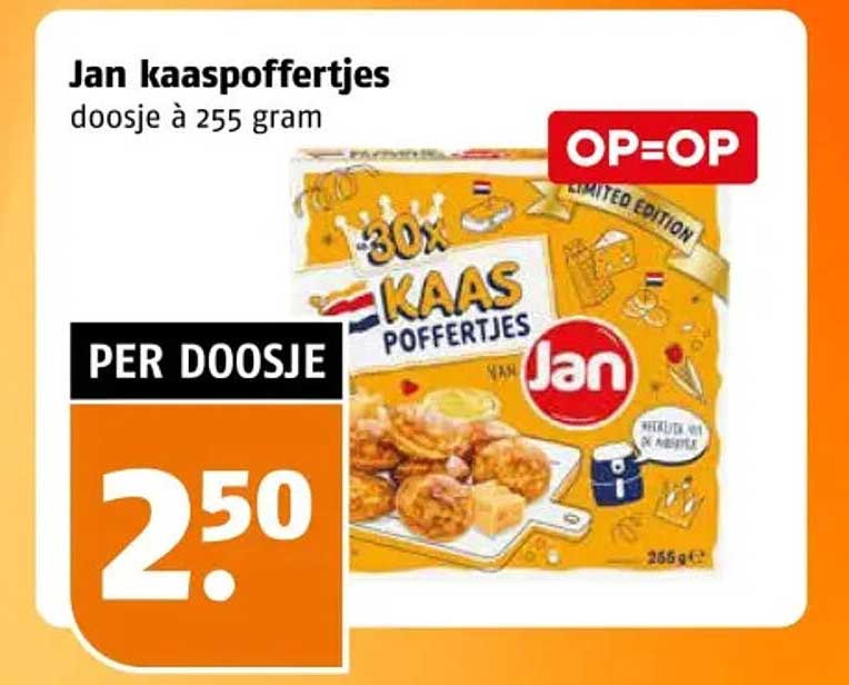 Jan kaaspoffertjes dooosje à 255 gram OP=OP