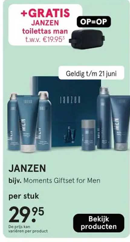 JANZEN bijv. Moments Giftset for Men +GRATIS JANZEN toilettas man t.w.v. €19.95 OP=OP