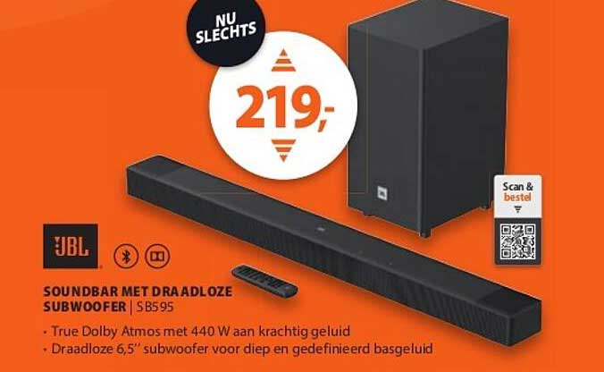 JBL soundbar met draadloze subwoofer | SB595