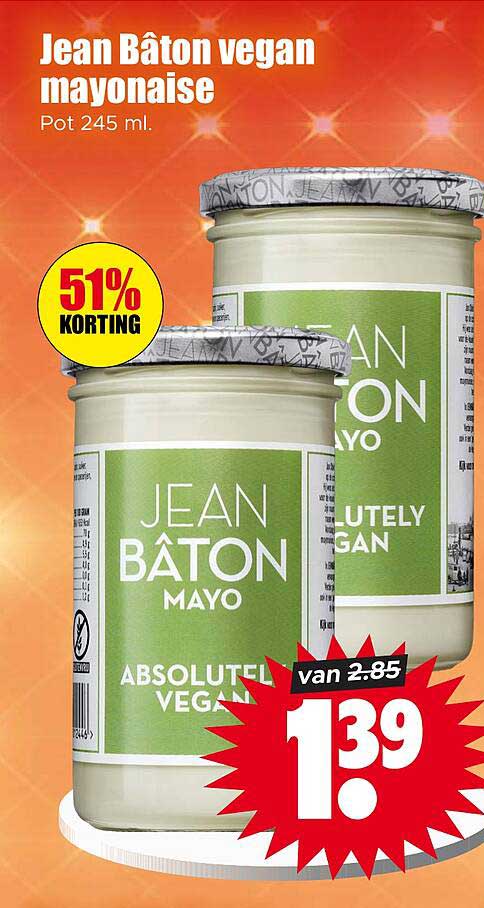 Jean Bâton vegan mayonaise Pot 245 ml 51% korting