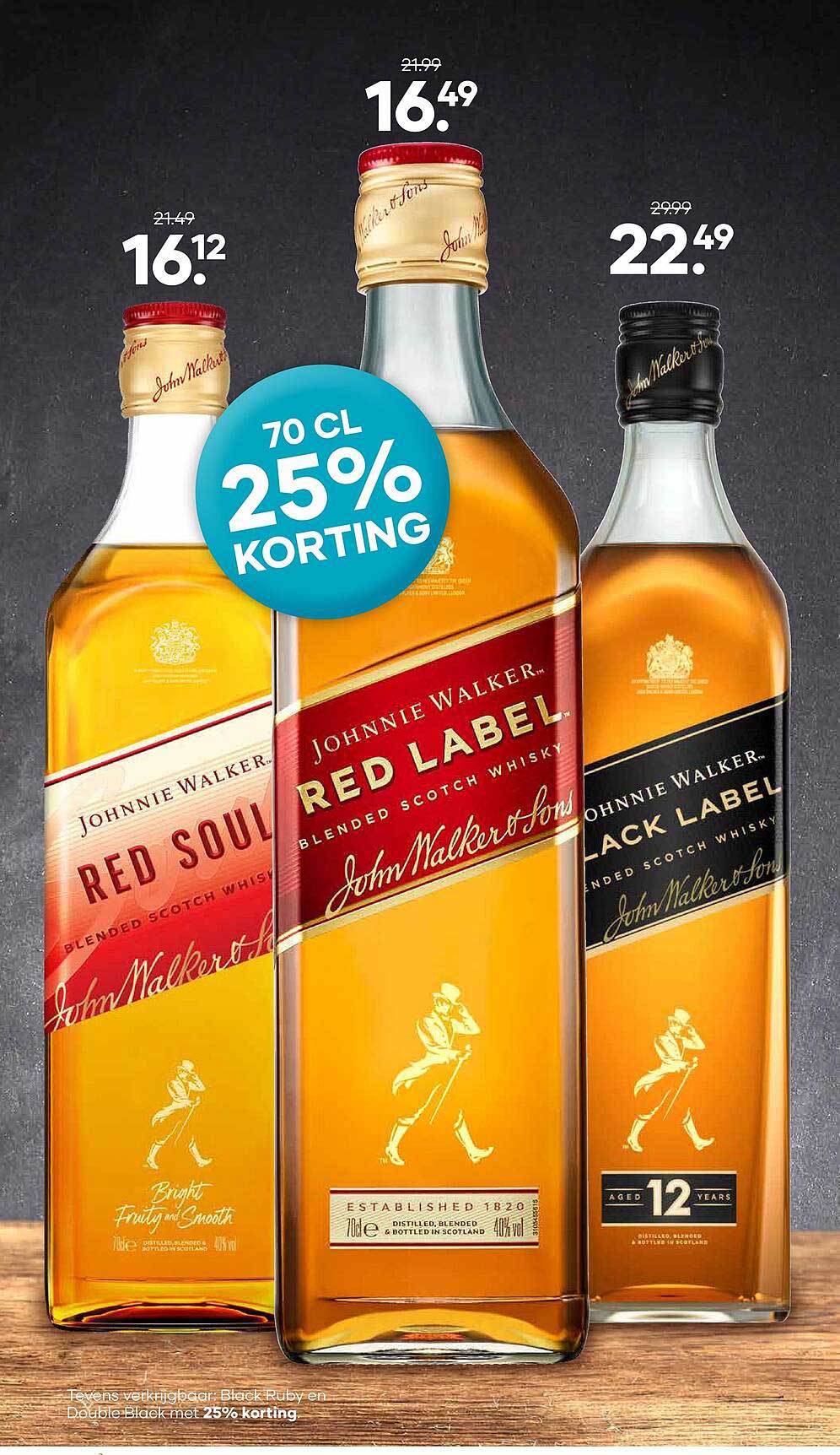 Johnnie Walker Red Soul, Red Label en Black Label 70 cl 25% korting