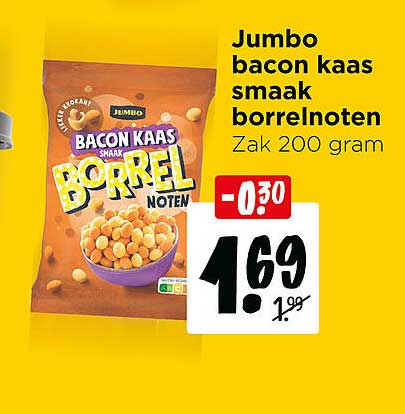 Jumbo bacon kaas smaak borrelnoten Zak 200 gram