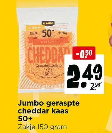 Jumbo geraspte cheddar kaas 50+ Zakje 150 gram