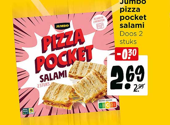 Jumbo pizza pocket salami Doos 2 stuks -0,30