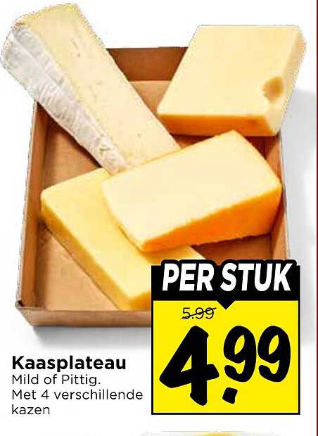 Kaasplateau Mild of Pittig. Met 4 verschillende kazen PER STUK