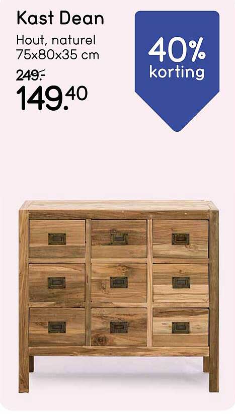 Kast Dean Hout, naturel 75x80x35 cm 40% korting