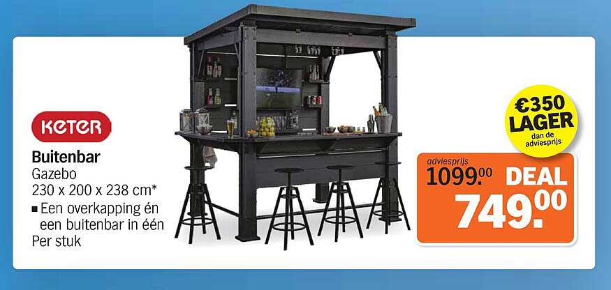 Keter Buitenbar Gazebo 230 x 200 x 238 cm*
