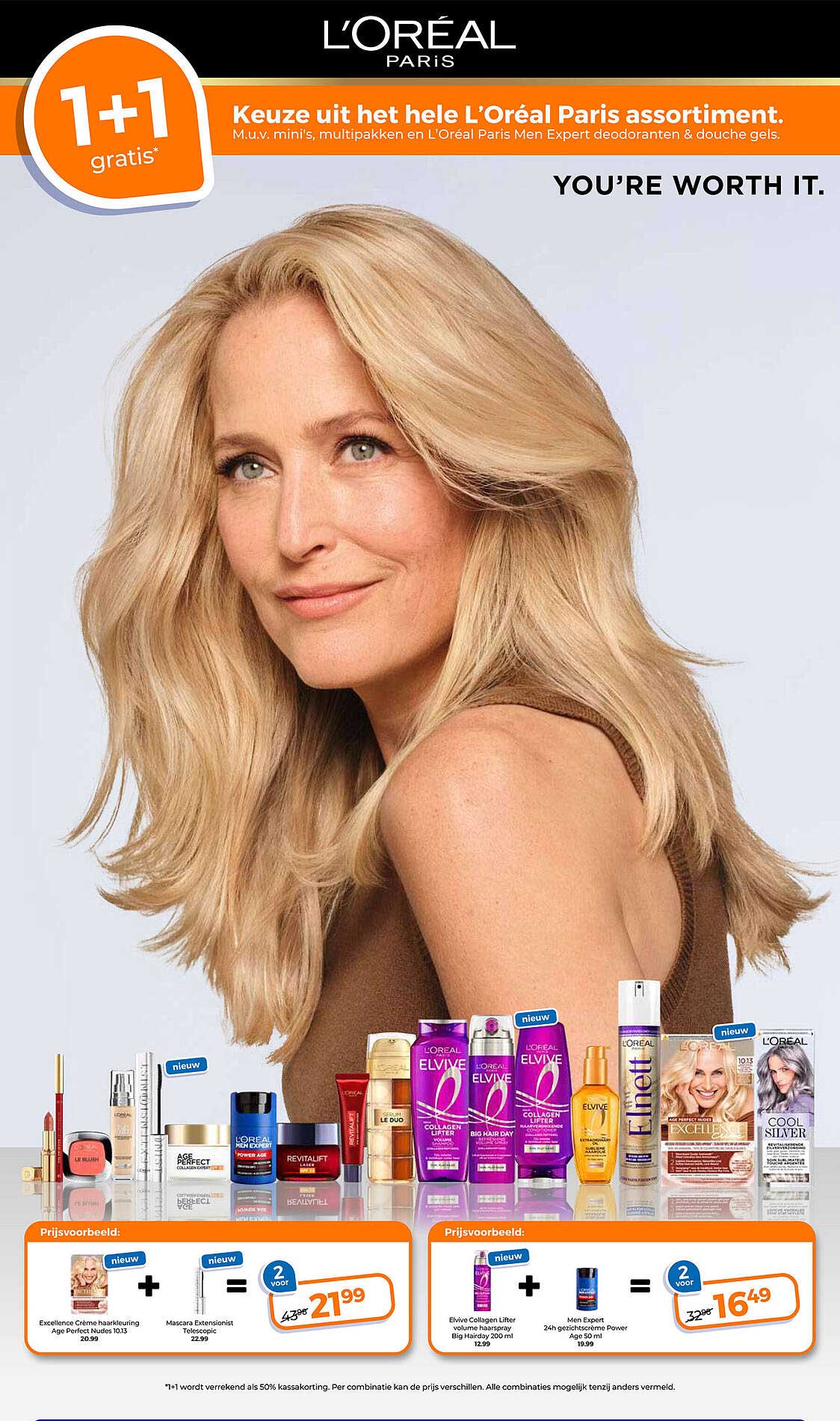 Keuze uit het hele L’Oréal Paris assortiment. 1+1 gratis
