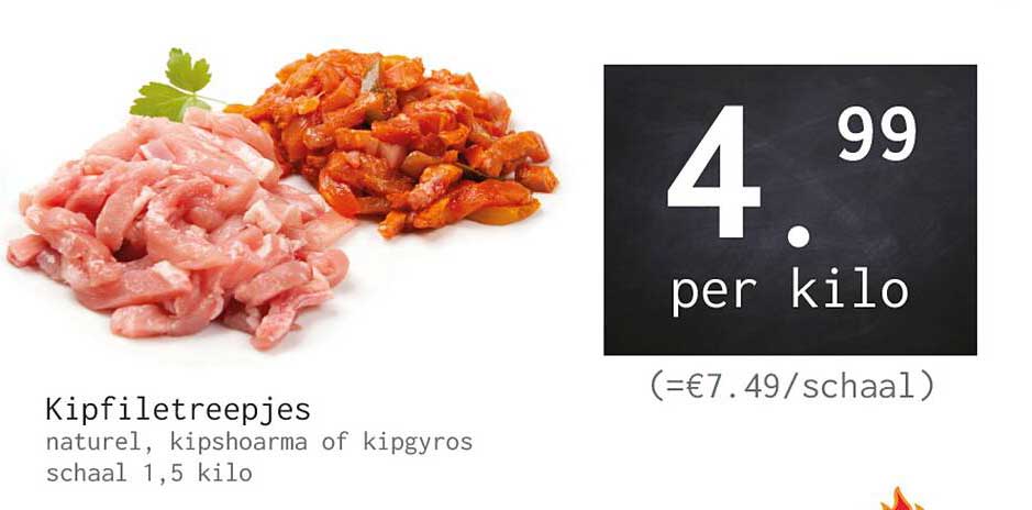 Kipfiletreepjes natuur, kipshoarma of kippgyros schaal 1,5 kilo