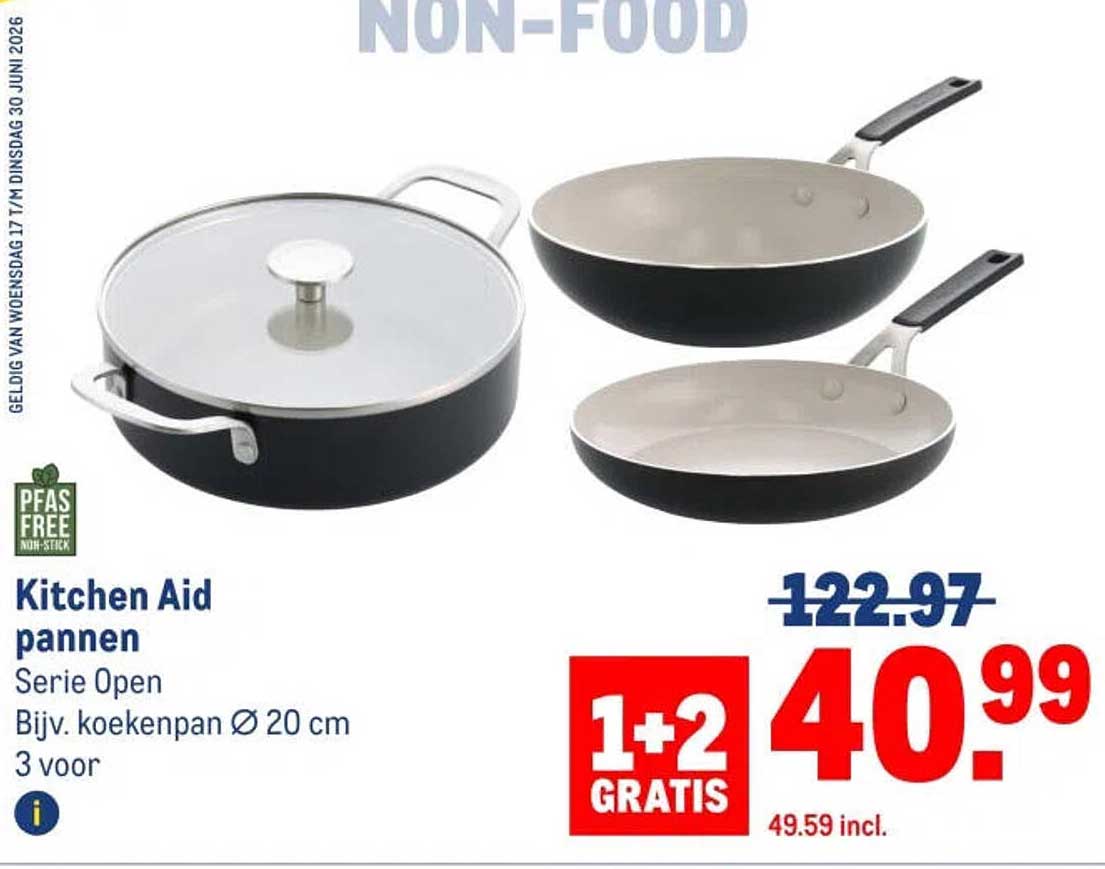 Kitchen Aid pannen Serie Open Bijv. koekenpan Ø 20 cm 3 voor 1+2 GRATIS