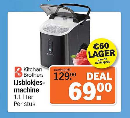 Kitchen Brothers IJsblokjes-machine 1.1 liter Per stuk