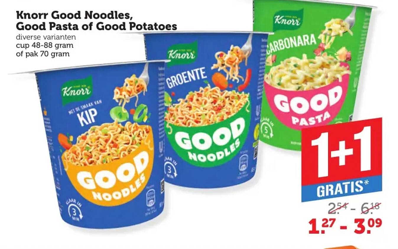 Knorr Good Noodles, Good Pasta of Good Potatoes 1+1 gratis