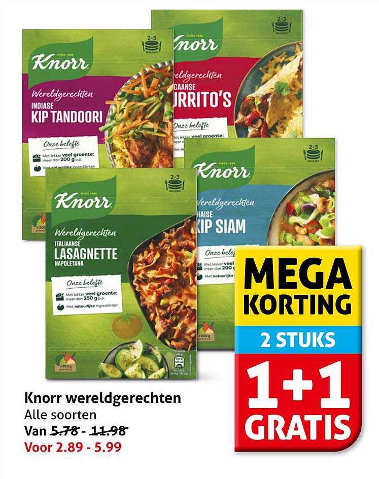 Knorr wereldgerechten Alle soorten 1+1 GRATIS
