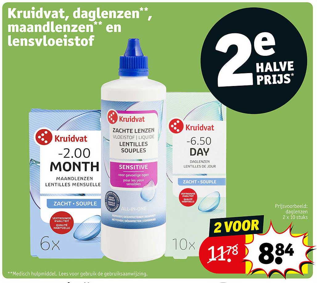 Kruidvat, daglenzen**, maandlenzen** en lensvloeistof 2e halve prijs*