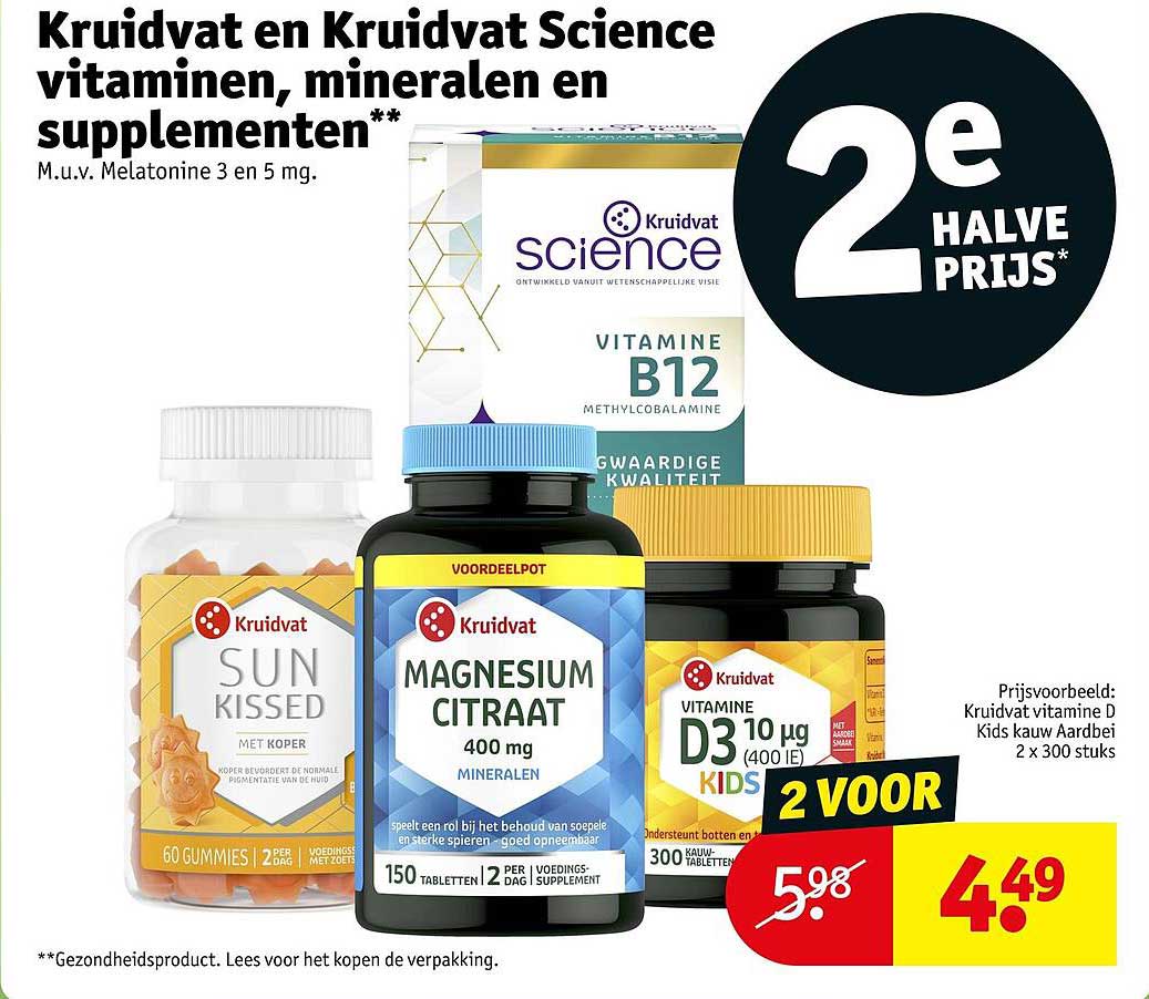 Kruidvat en Kruidvat Science vitaminen, mineralen en supplementen** 2e halve prijs*