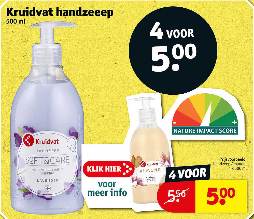 Kruidvat handzeep 500 ml 4 voor 5.00