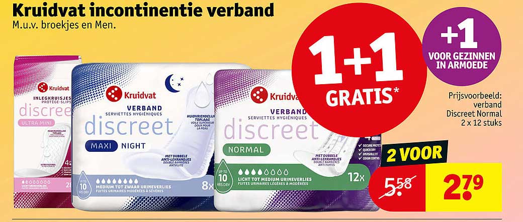 Kruidvat incontinentie verband M.u.v. broekjes en Men. 1+1 GRATIS*