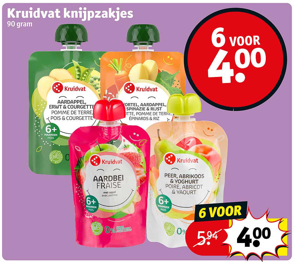 Kruidvat knijpzakjes 90 gram 6 voor