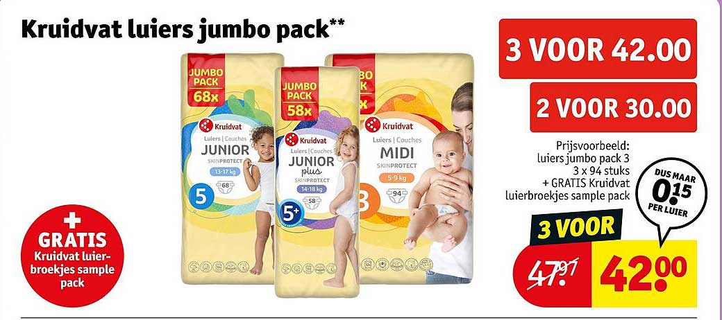 Kruidvat luiers jumbo pack** 3 voor 42.00